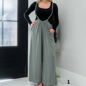 Wide Leg Solid Textured Knit Jumpsuit Pants Bucketlist